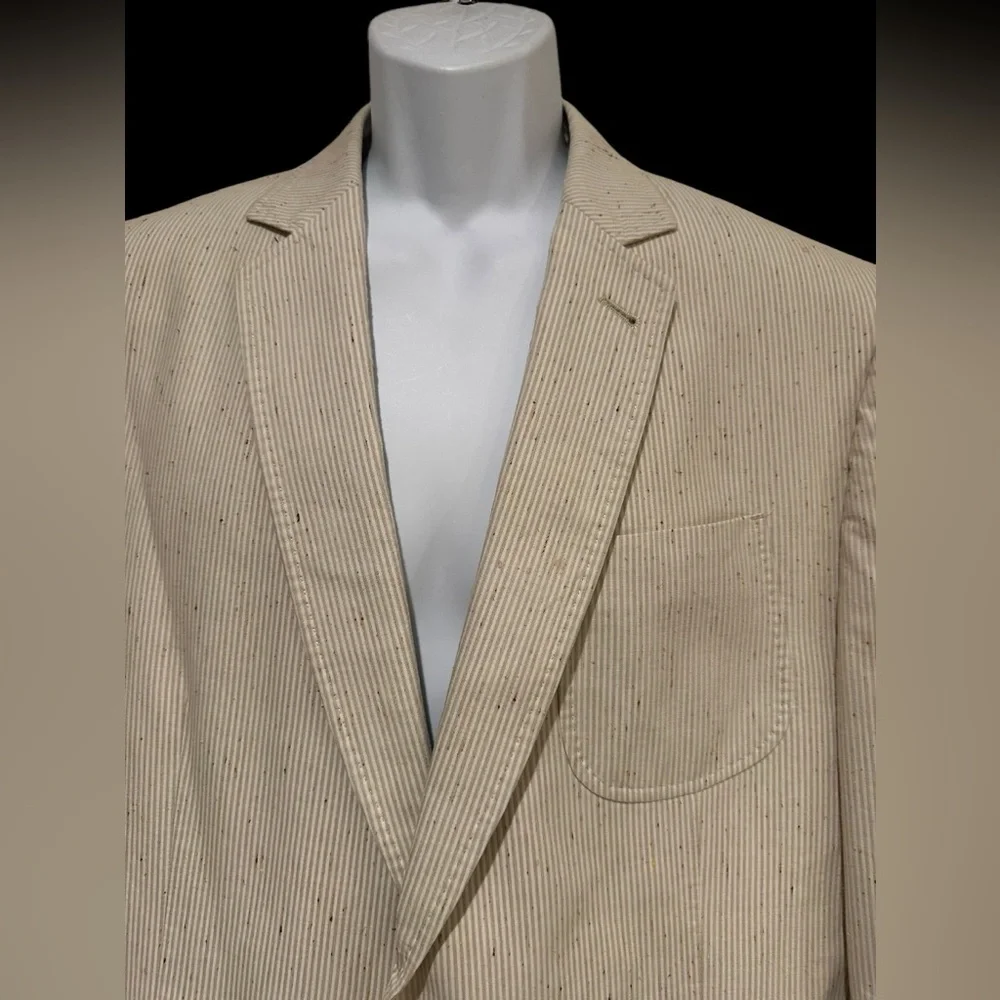 Flynt Mens‎ Blazer Babbit Cream Texture Pinstripes Tweed Cotton Silk 46R L